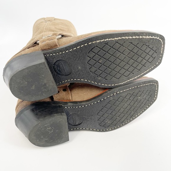 Frye Taupe Suede Leather Harness 12R Tall Square Toe Biker Boot Women's size 8.5 - Picture 12 of 12